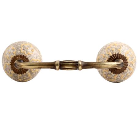 Light Yellow Floral Crackle Ceramic Bridge Handle
